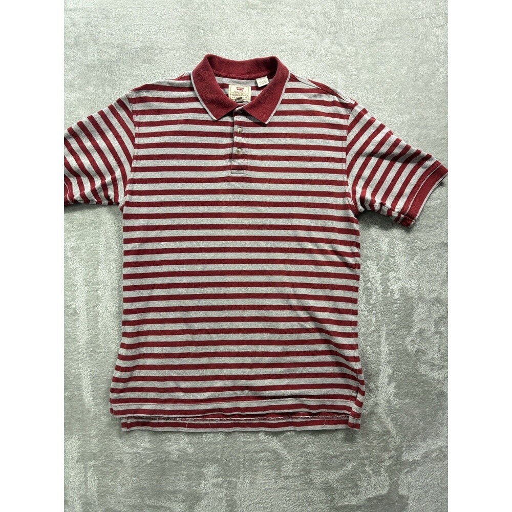 Vintage Levi’s Striped Polo Shirt L Red Gray Cotton